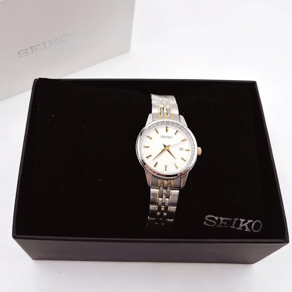 Seiko Ladies SUR834 Two Tone Silver Gold Watch White Dial New box Gift for her